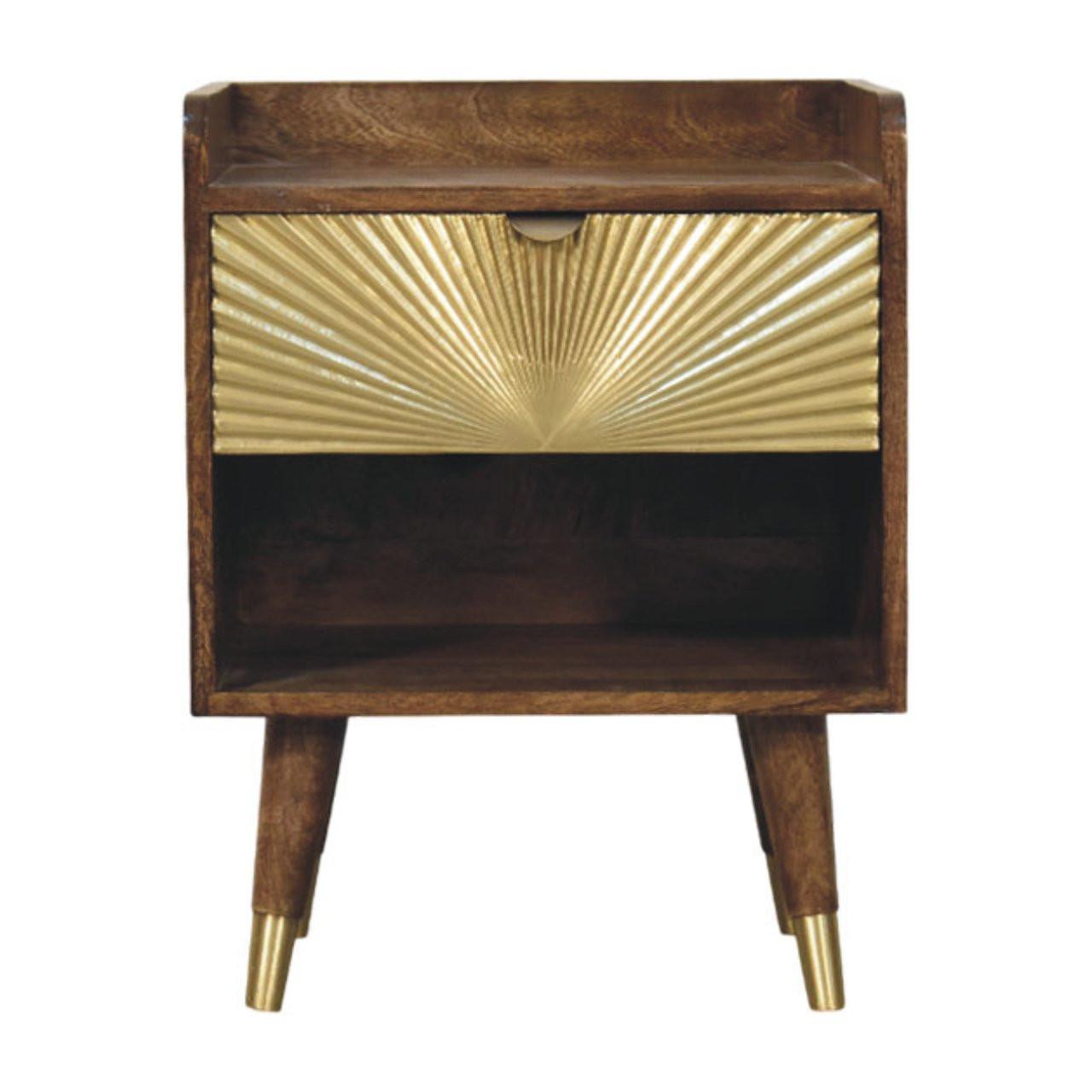 NACHTTISCH Sunburst-Messing-Intarsien - Dunkelbraun/Messingfarben, Holz/Metall (45/58/35cm) - Artisan Furniture