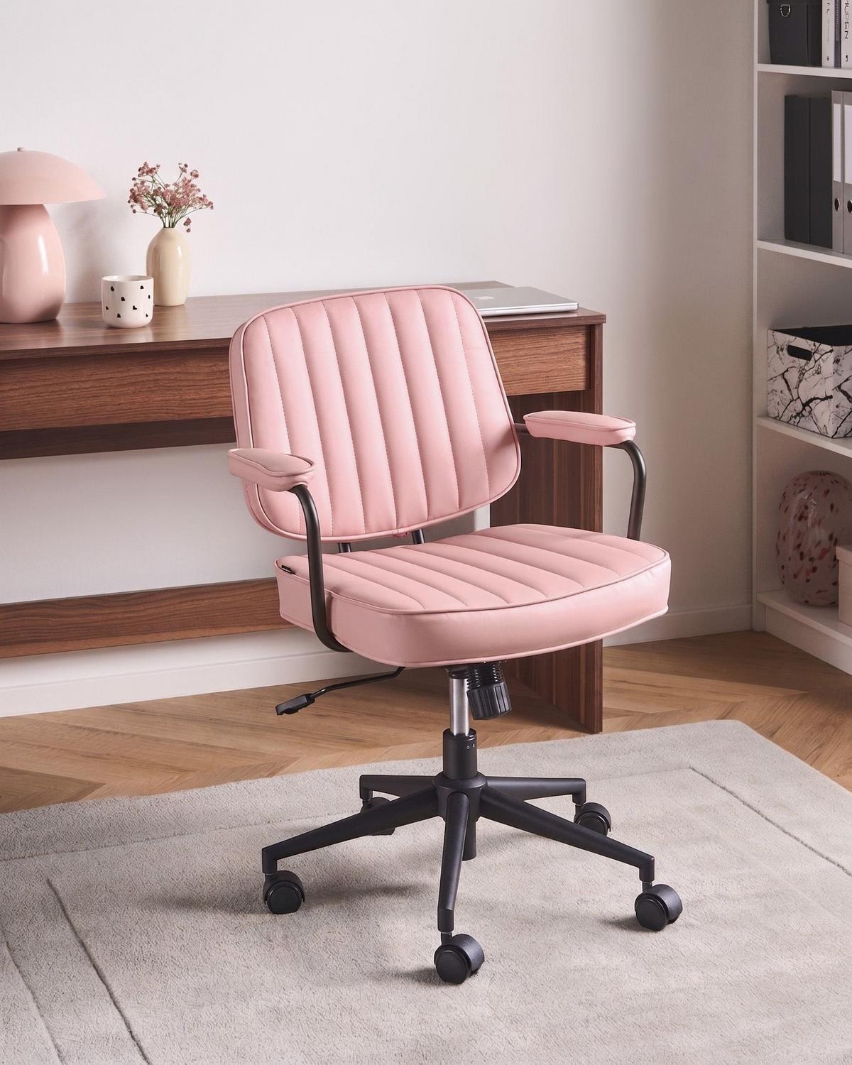 SCHREIBTISCHSTUHL Kunstleder Pastellrosa Berne - Pink, Kunststoff (60/80/60cm) - Beliani