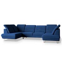 WOHNLANDSCHAFT TERAMO Blau Velours-Stoff mit Schlaffunktion - Blau/Silberfarben, Holz/Textil (316/88/193cm) - MASSENO