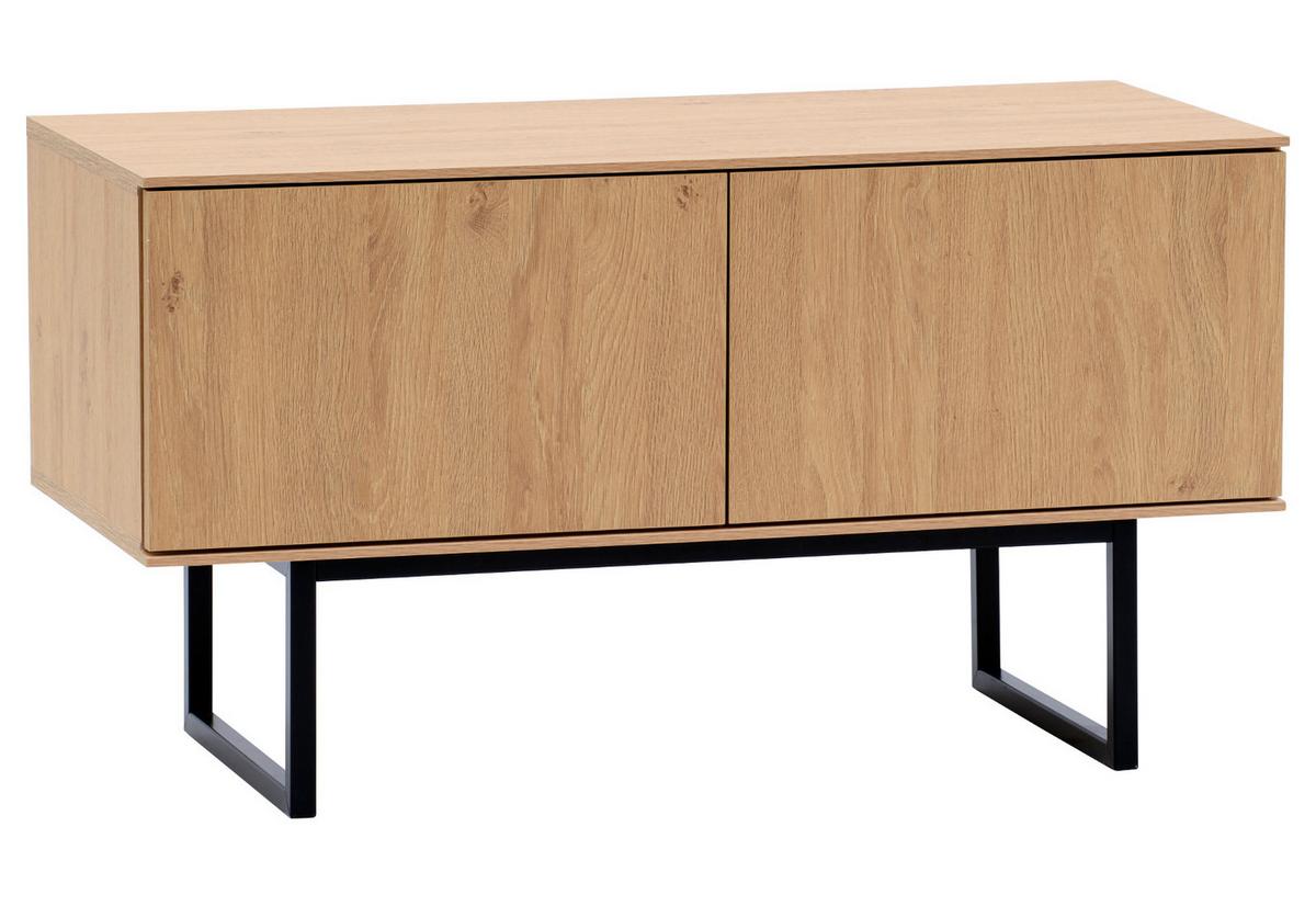 GARDEROBENBANK Stone Eiche 90 cm, Sitzbank mit Push-to-Open - Eichefarben/Schwarz, Holzwerkstoff/Metall (90/49/40cm) - Furn.Design
