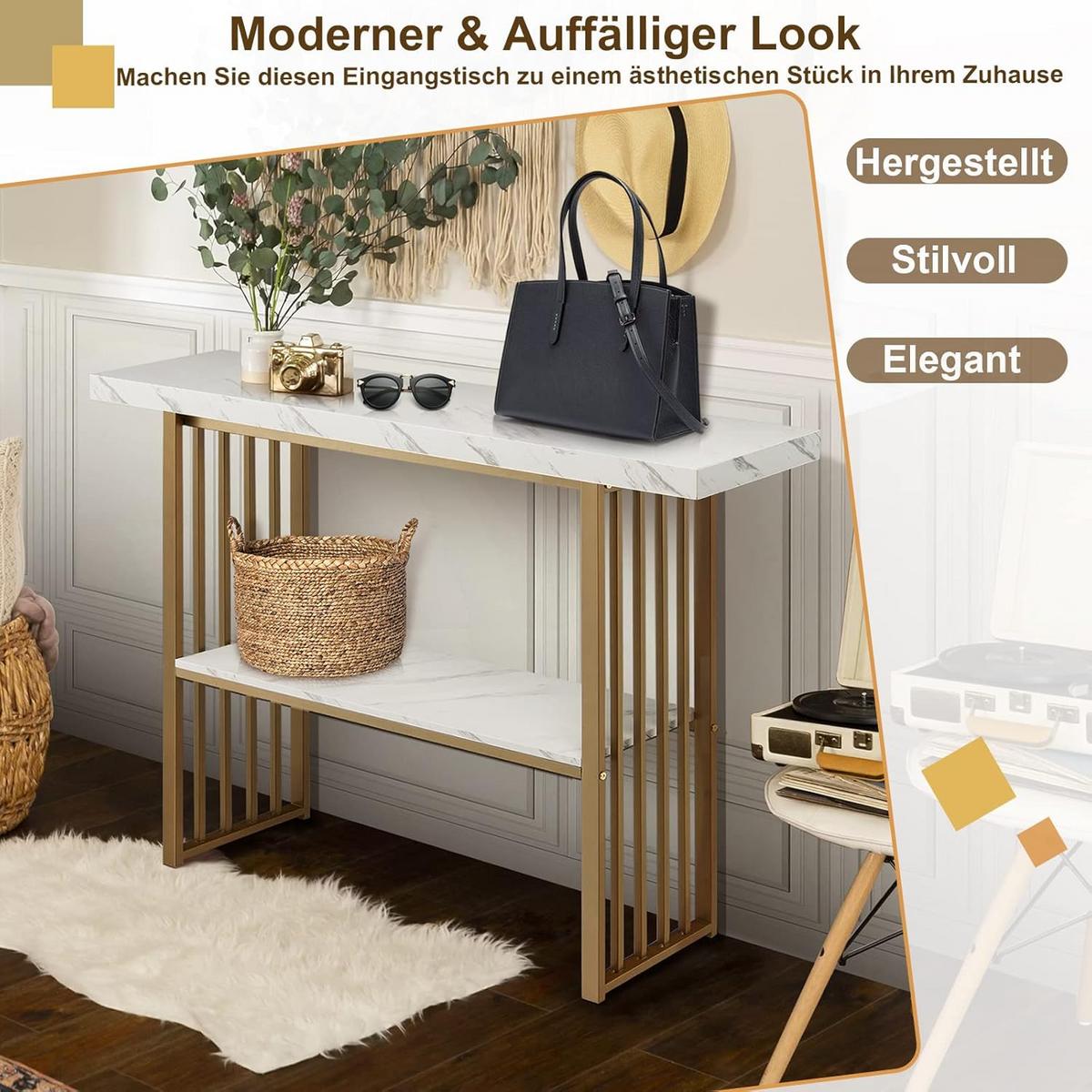 KONSOLENTISCH 93cm Weiß - Weiß, Holz (30/120/93cm) - COSTWAY