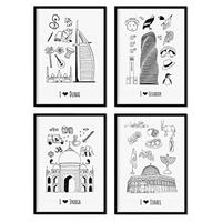POSTER Set mit 4 Weltplatten 1 A4 Schwarzer Rahmen - Schwarz, Papier (29.7/3cm) - Nacnic