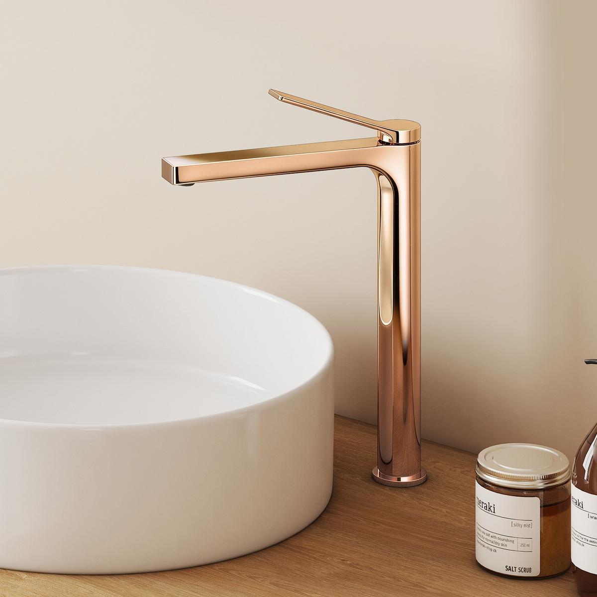 WASCHTISCHARMATUR mit Zertifiziertem Filterelement Rosengold Hoher Stil - Roségold, Metall (23.3/4.6/33.5cm) - EMKE
