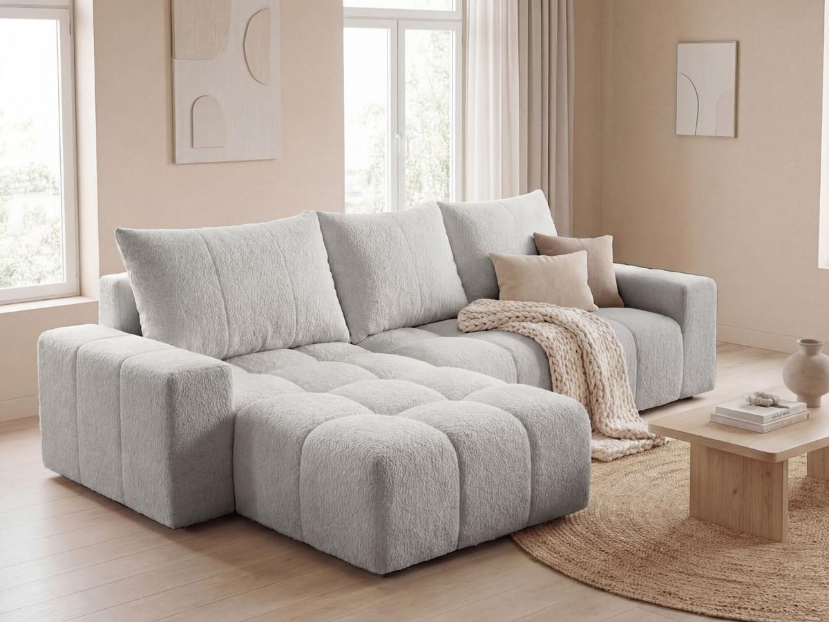 ECKSOFA Bresso Bouclé-Stoff Hellgrau - Hellgrau, Holz/Textil (255/168cm) - Graingold