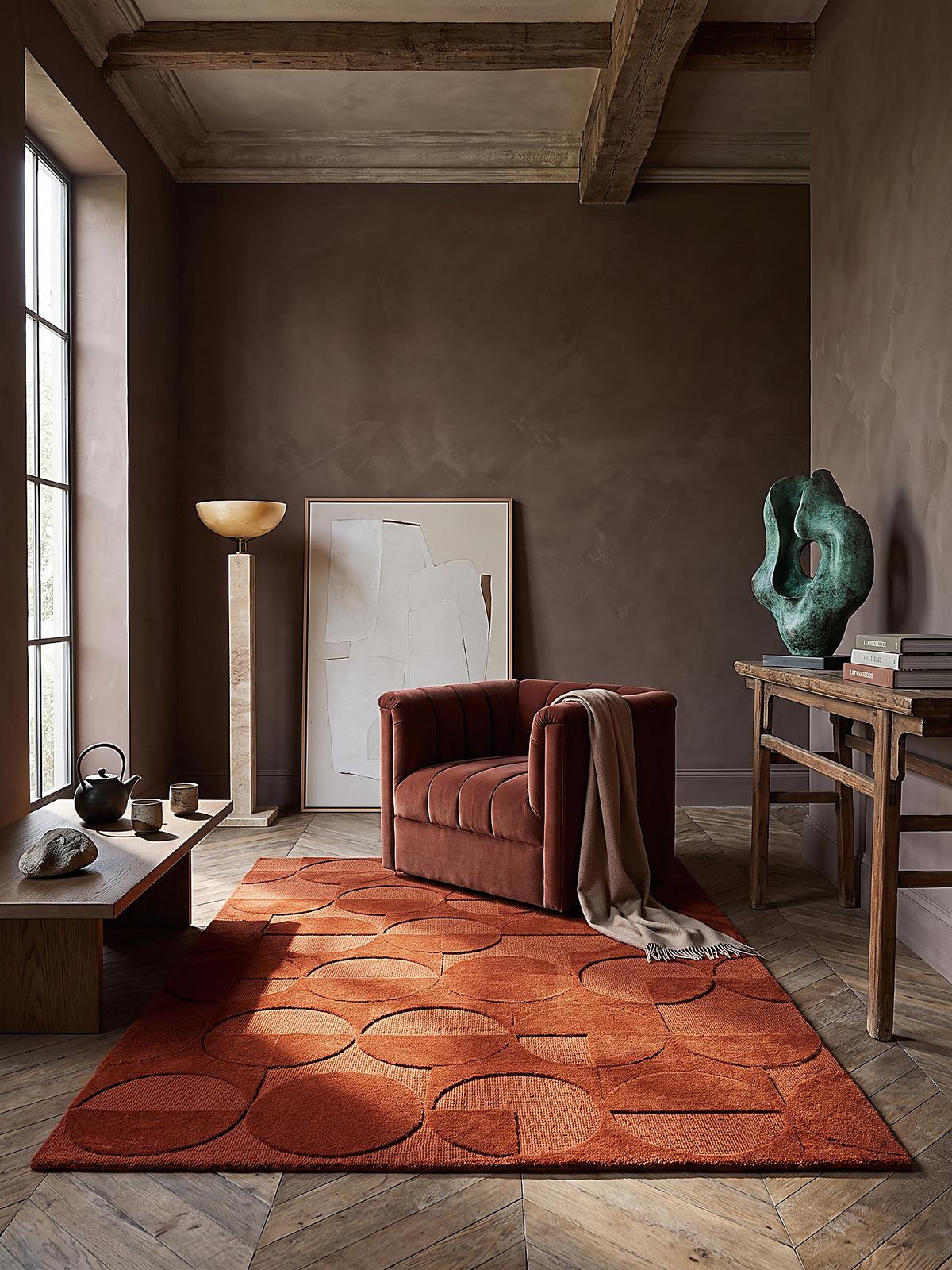WOLLTEPPICH handgetuftet DEBEN, Kreis-Geometrie, Terrakotta, 160 x 230 cm - Orange, Textil (160/230cm) - KADIMA DESIGN