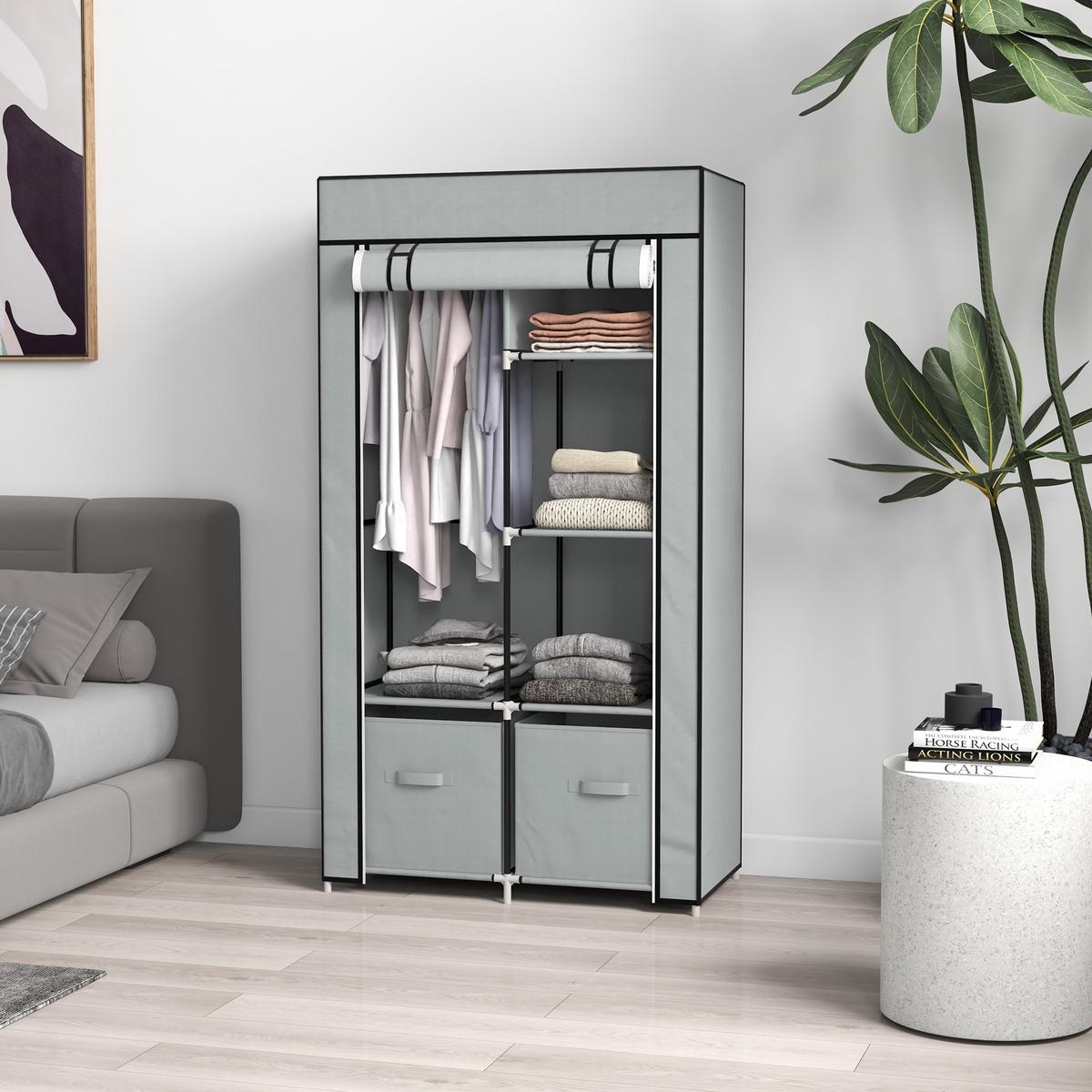 STOFFSCHRANK, Kleiderschrank, Hellgrau - Hellgrau, Metall (42.5/162.5/83cm) - HOMCOM