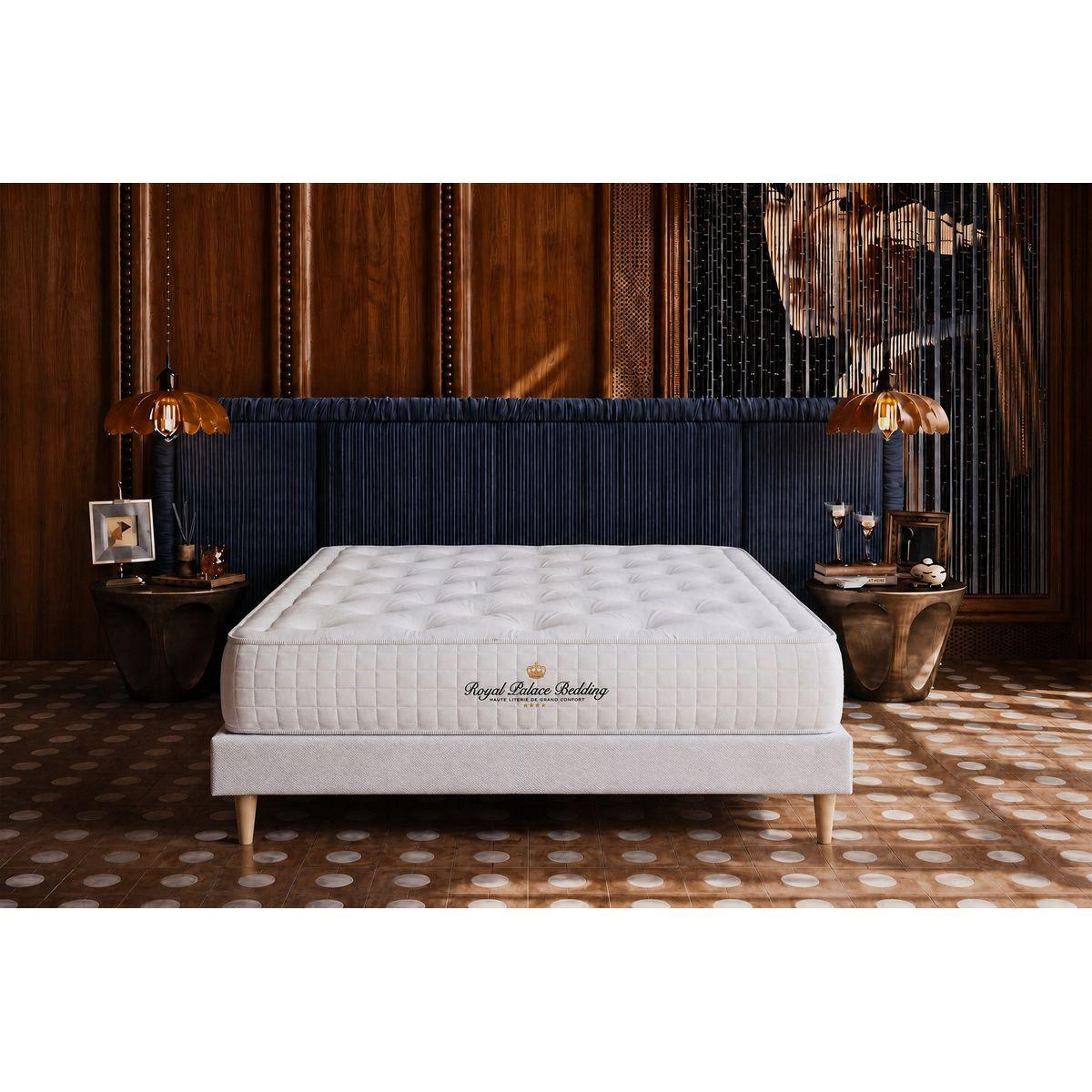 BETT Buckingham Memory-Schaum 90 x 200 cm h1 - Kit Bettgestell Weiß - Beige/Weiß, Karton/Holz (90/200cm) - ROYAL PALACE BEDDING