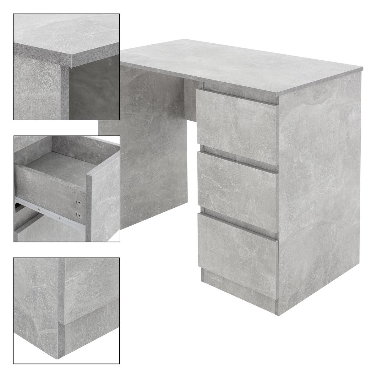 SCHREIBTISCH mit 3 Schubladen 90x76x50 cm Grau - Grau, Holzwerkstoff (90/50/76cm) - ML-DESIGN