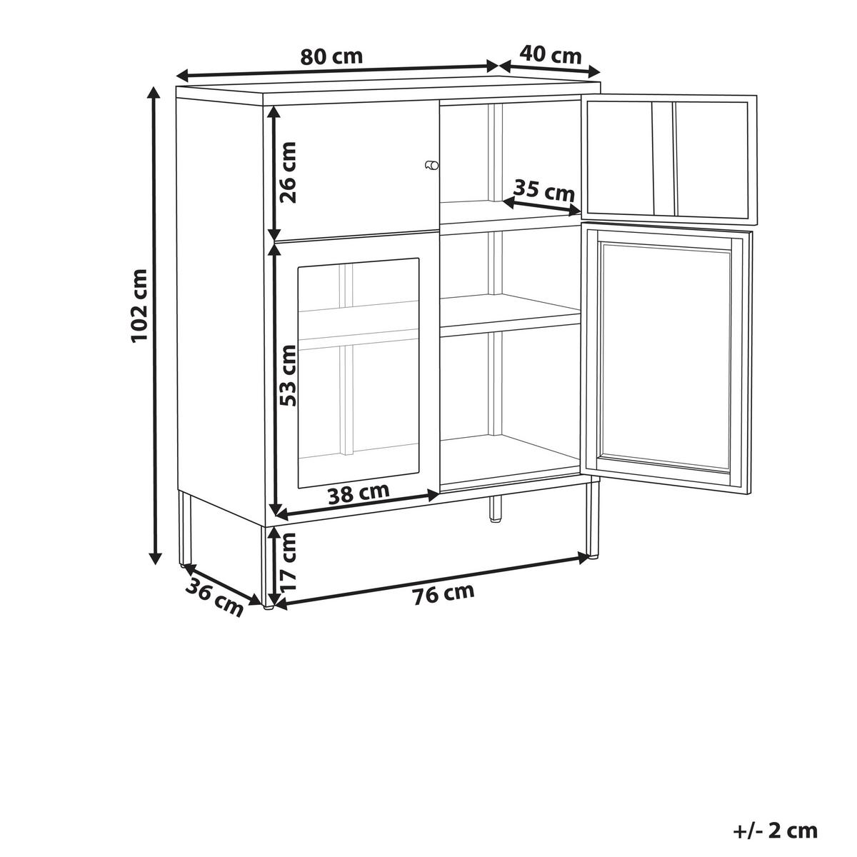 SIDEBOARD mit Glastüren Metall 80 cm Weiß Esholt - Weiß, Metall (80/102/40cm) - Beliani