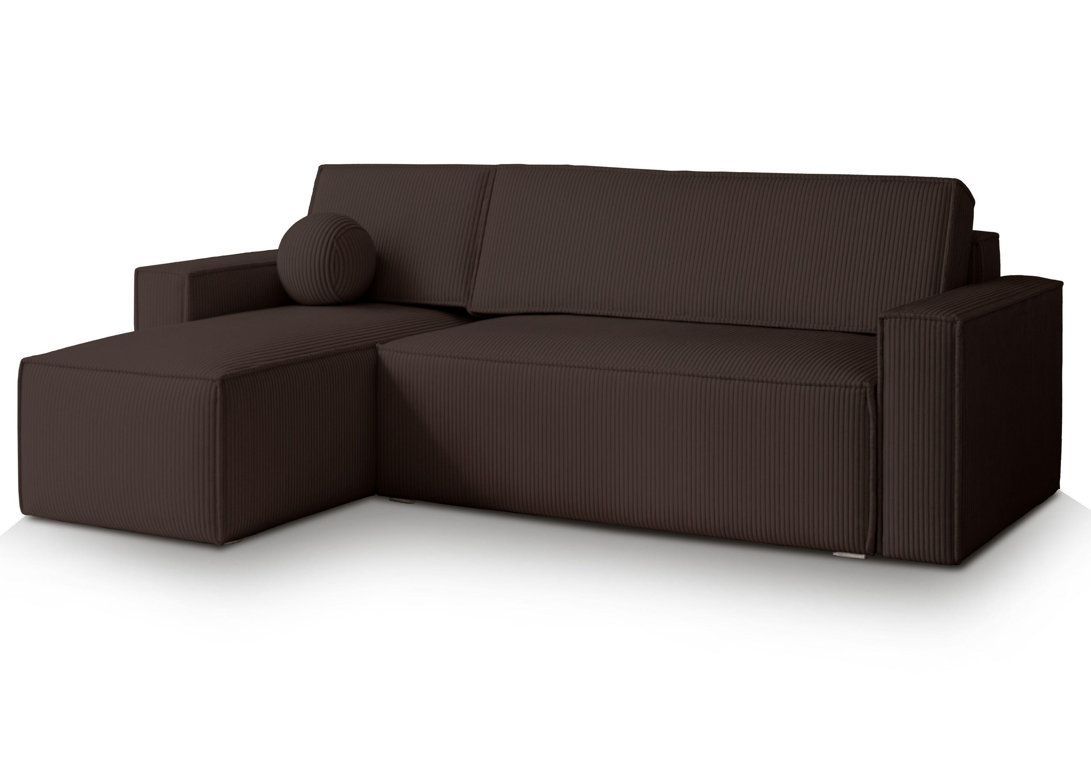 ECKSOFA RAVELO P Braun Kordstoff mit Schlaffunktion - Braun/Grau, Holz/Kunststoff (240/140cm) - MASSENO