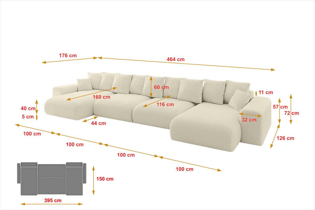 WOHNLANDSCHAFT mit Schlaffunktion ESKAR-U2-464x176x72cm Beige - Creme/Haselnussfarben, Holzwerkstoff/Kunststoff (176/72/464cm) - ALTDECOR