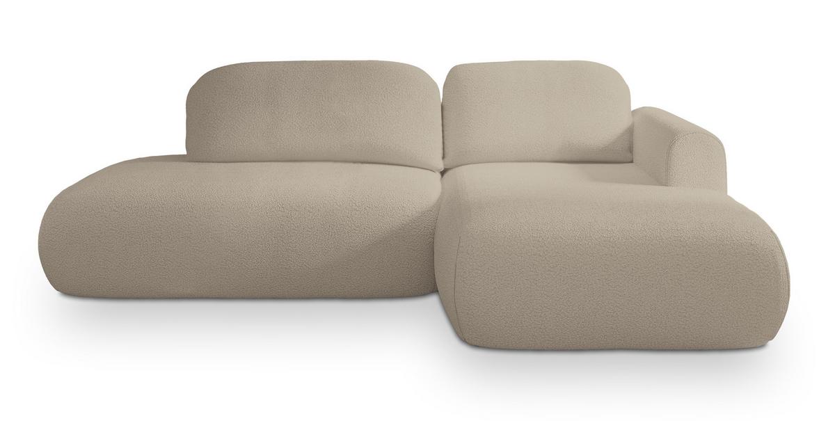 ECKSOFA NUVIRA R-S Beige Boucle-Stoff mit Schlaffunktion - Beige, Holz (279/158cm) - MASSENO