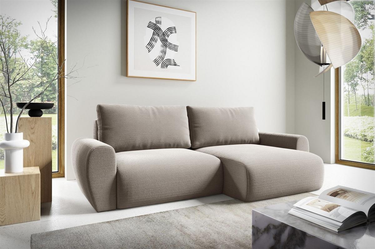 ECKSOFA Galan Mit Schlaffunktion - Beige, Holzwerkstoff/Textil (153/253cm) - Fun Möbel