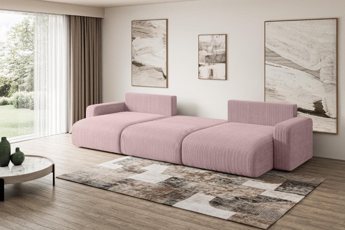 WOHNLANDSCHAFT mit Schlaffunktion und Bettkasten KLEEA-U - 347x143x83 cm Rosa Cord - Schwarz/Rosa, Holzwerkstoff/Kunststoff (347/83/143cm) - ALTDECOR