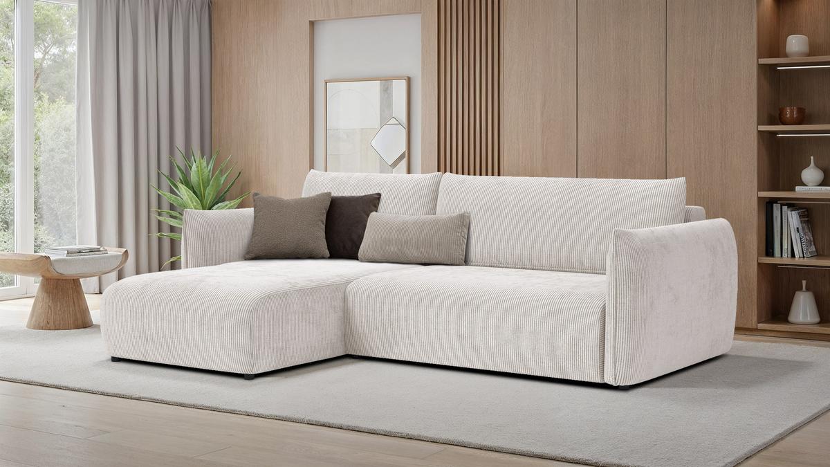 ECKSOFA TAUER 3-Sitzer rechts, perlweiß - Schwarz/Weiß, Holz/Textil (248/173cm) - Wozimo
