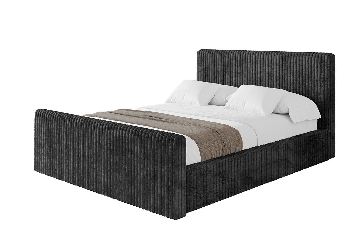 POLSTERBETT mit Bettkasten, Fußteil und Lattenrost, Boxbett mit Matratze H3/H4 - ALOVA-Z-V1 120x200 Schwarz - Schwarz, Holzwerkstoff/Textil (120/200cm) - ALTDECOR