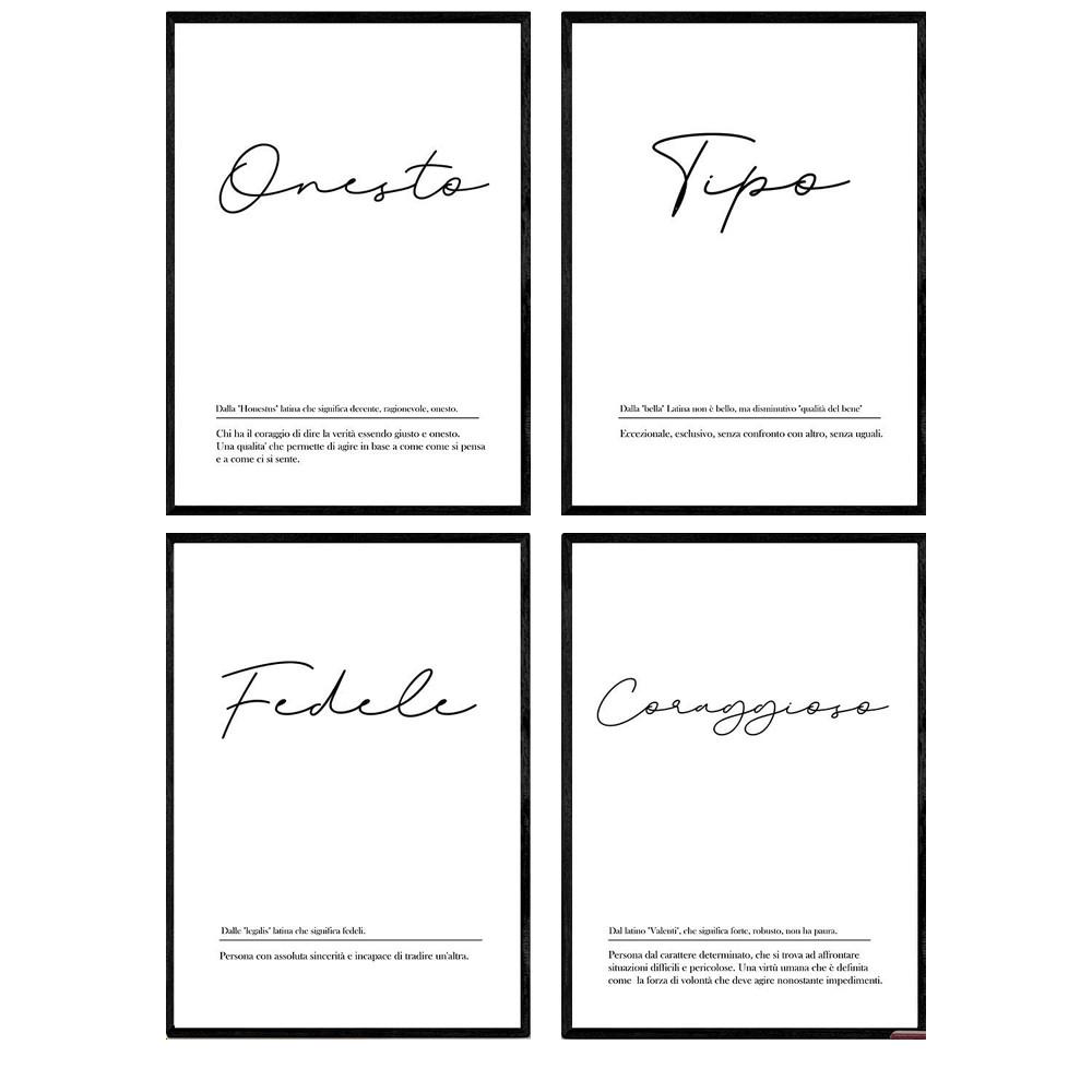 POSTER Set mit 4 Englisch Il mio compagno von Wörtern mit Definitionen A4 Rahmenlos - Klar, Papier (29.7/3cm) - Nacnic