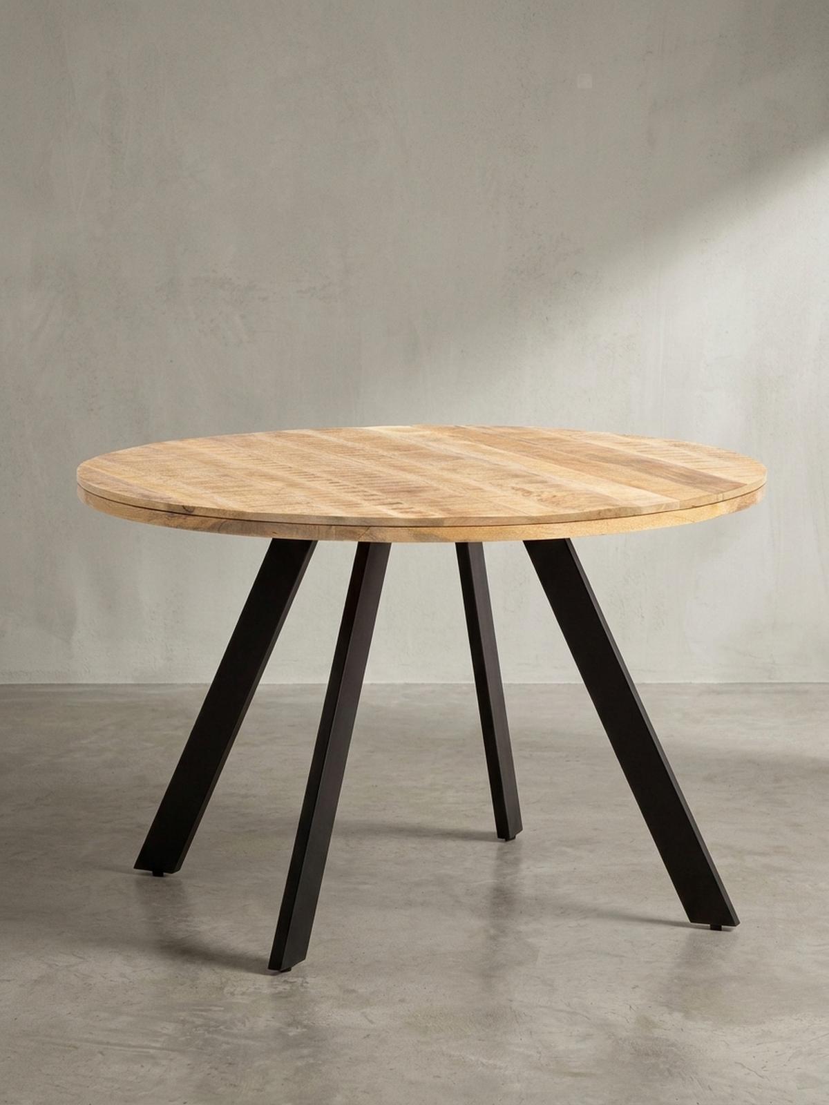 ESSZIMMERTISCH – Rund Mango Massivholz 120x120x76 cm Metallbeine - Schwarz/Braun, Holz/Metall (120/120/76cm) - KADIMA DESIGN