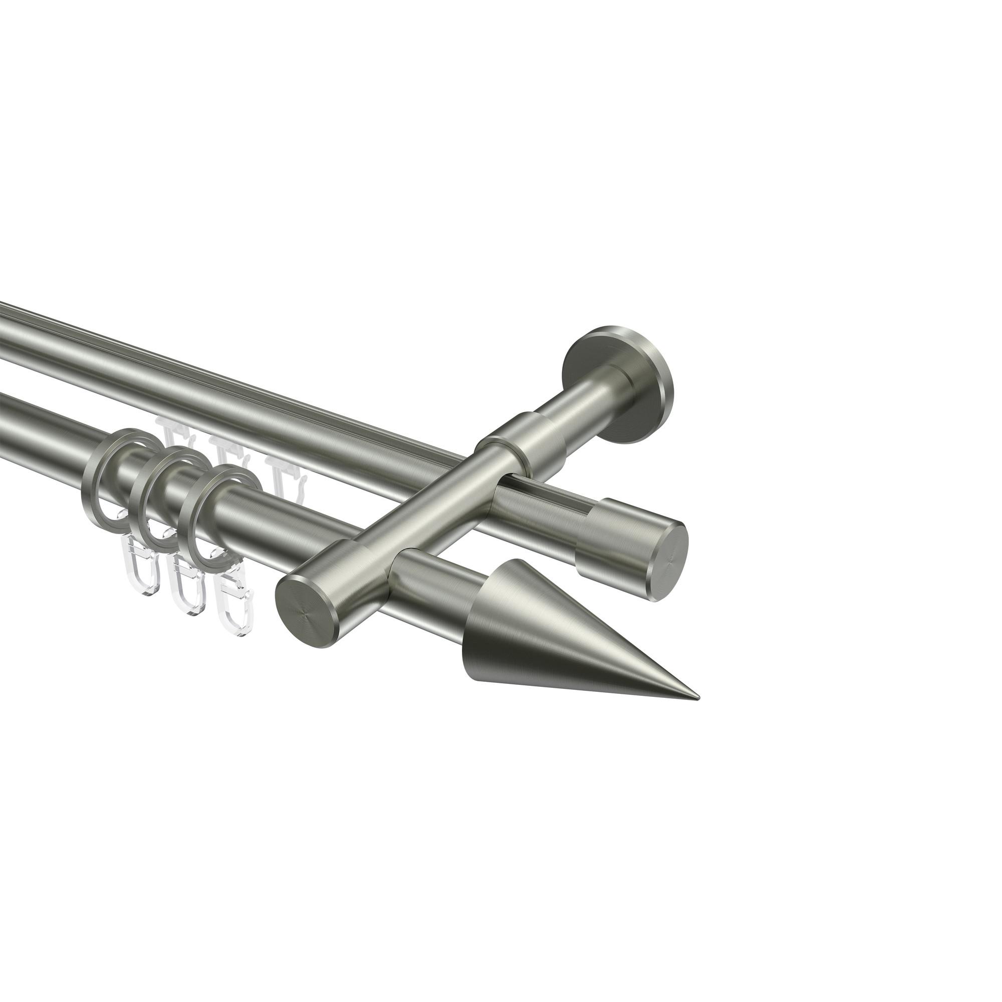 GARDINENSTANGE RUNDROHR-INNENLAUF Prestige Savio 160 cm, 2-läufig, 20 mm Ø Edelstahl-Optik - Edelstahlfarben, Metall (160cm) - INTERDECO