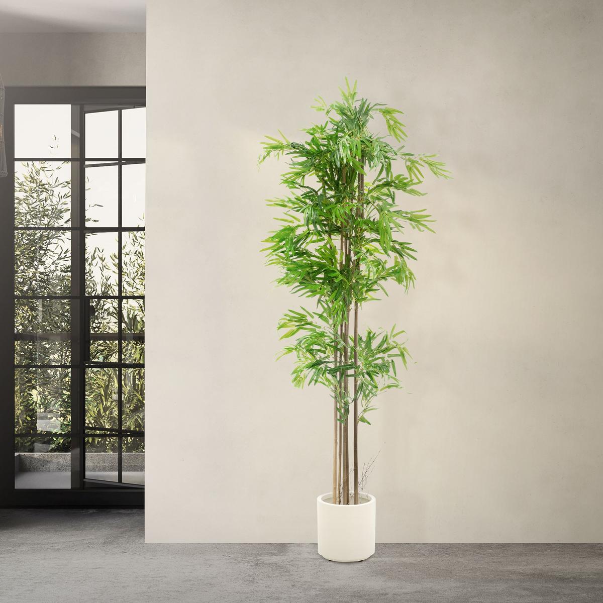 KÜNSTLICHER BAMBUS 210 cm mit Echtholzstamm - Anthrazit/Grün, Holz/Kunststoff (210cm) - ML-DESIGN