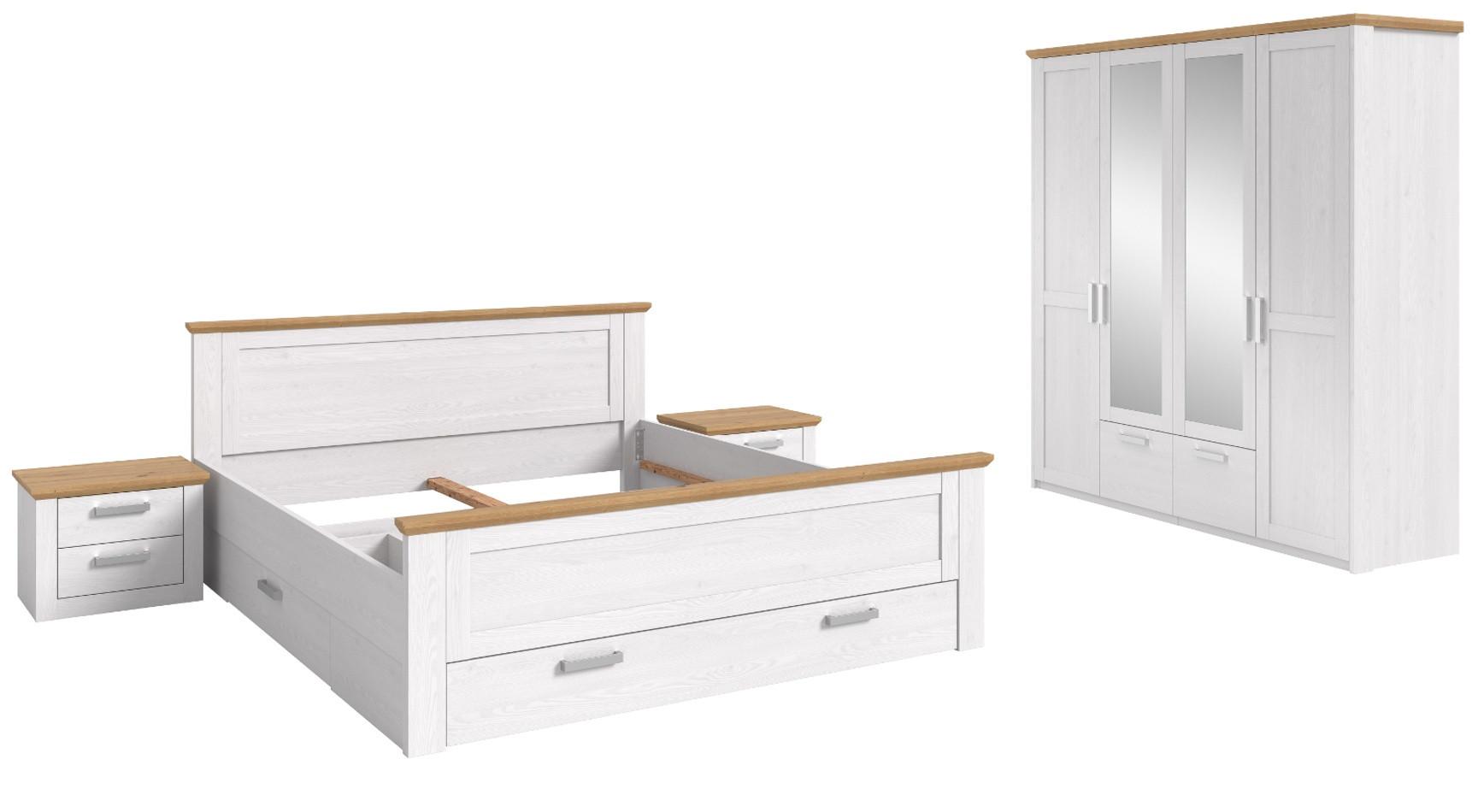 SCHLAFZIMMER weiß Lärche, Eiche Artisan Landhaus, Komplettset mit Bett Liegefläche 180 x 200 cm - Eichefarben/Silberfarben, Holzwerkstoff/Kunststoff (180/200cm) - Inn.Furn