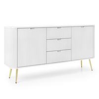 SIDEBOARD Salvia 2T 3S Weiß, Gold 168/87/39 cm – mit geriffelten Fronten und hohen Beinen - Goldfarben/Weiß, Holzwerkstoff/Metall (168/87/39cm) - AX Living
