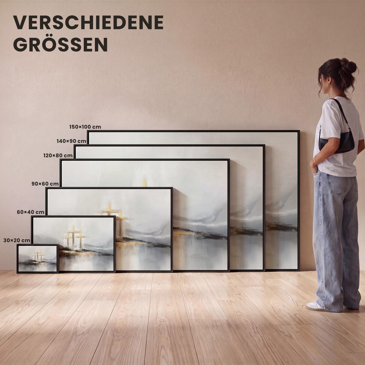 LEINWAND Bilder mit Rahmen - Abstrakt - Malerei - Christentum - Kreuz - 150x100 - Weiß, Textil (150/100cm) - MuchoWow