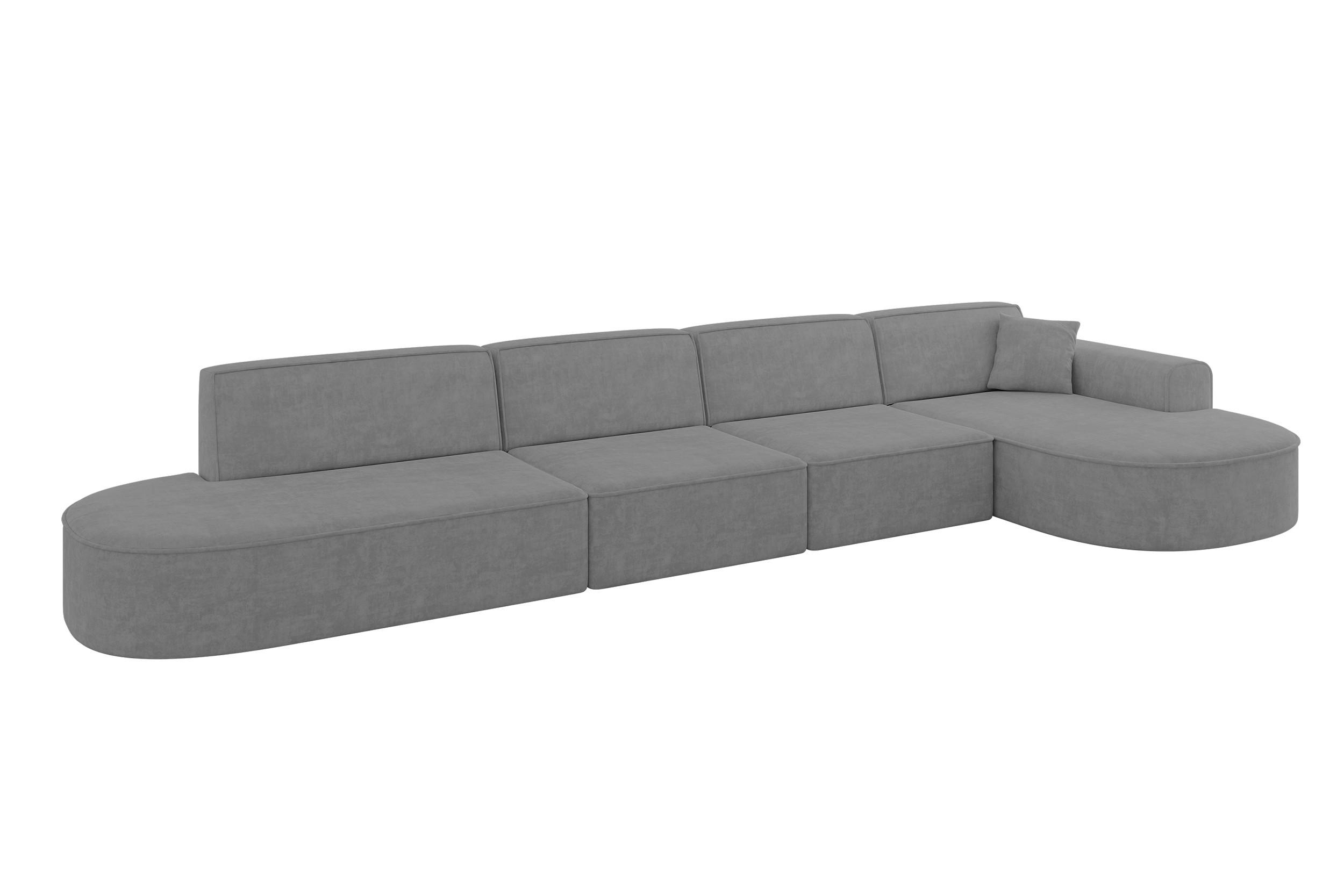 ECKSOFA Ottomane Rechts MARI-L3 - 413x171x79 cm Grau Velours - Schwarz/Grau, Holzwerkstoff/Kunststoff (171/413cm) - ALTDECOR