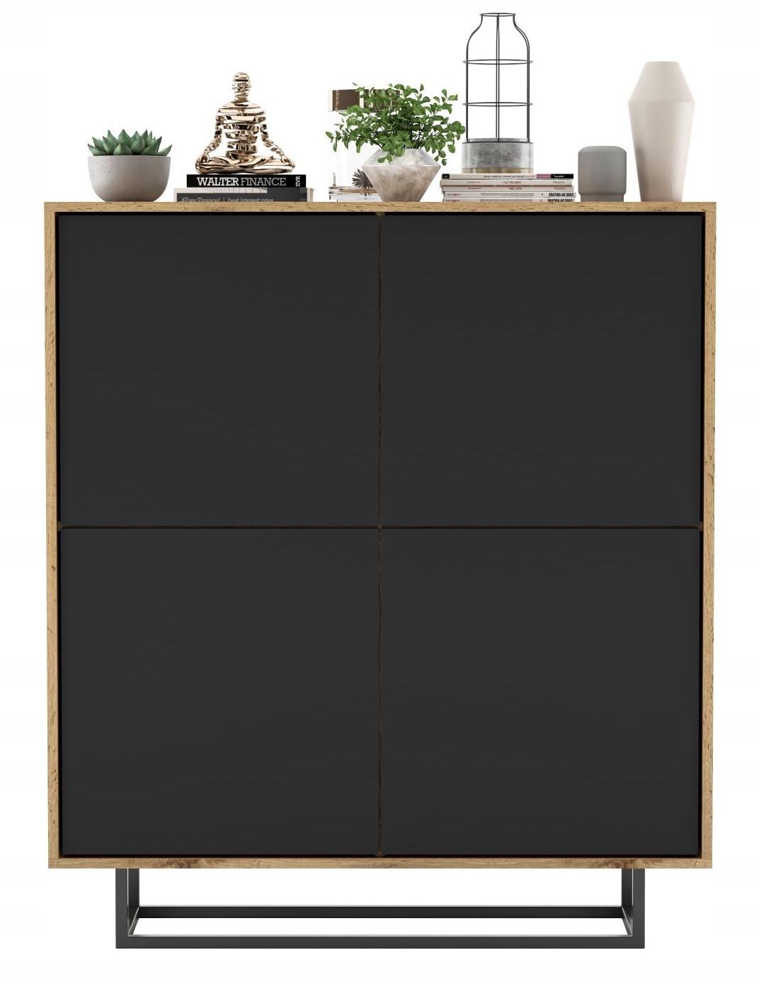 KOMMODE Apollo 4D Eiche wotan Schwarz Matt 113 cm - Schwarz, Holzwerkstoff/Metall (113/127/35cm) - Meble Lindner
