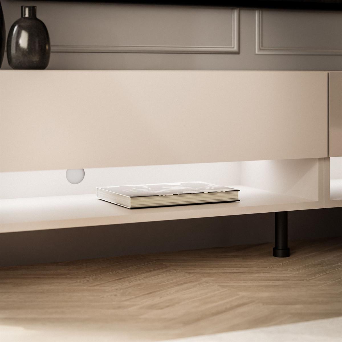 LOWBOARD TV-Schrank CALANTE 180 cm auf schrägen schwarzen Beinen - Weiß Hochglanz/Schwarz, Holzwerkstoff/Metall (180/43/35cm) - Lookway