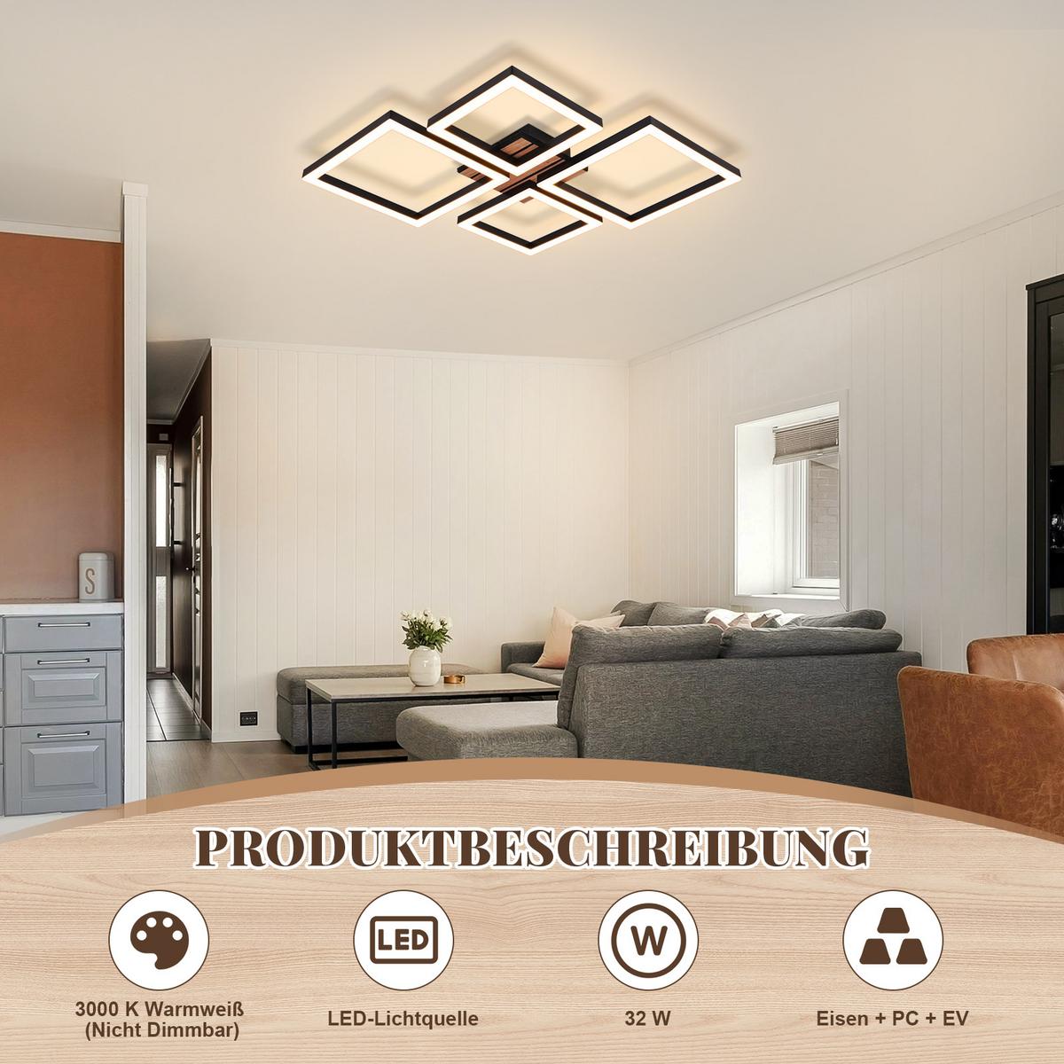 LED DECKENLEUCHTE Wlenly 48/45.5/6 cm - Schwarz, Kunststoff/Metall (48/45.5/6cm) - ZMH