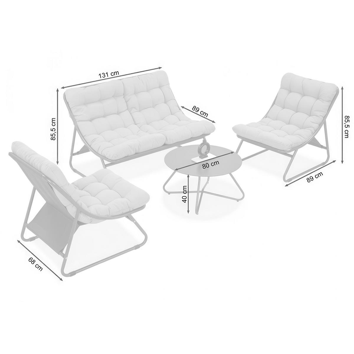 GARTENSET Solaro , aus Metall, 2 Sessel + 2-Sitzer Sofa + Couchtisch, Dunkelgrau - Dunkelgrau, Metall - Beautysofa