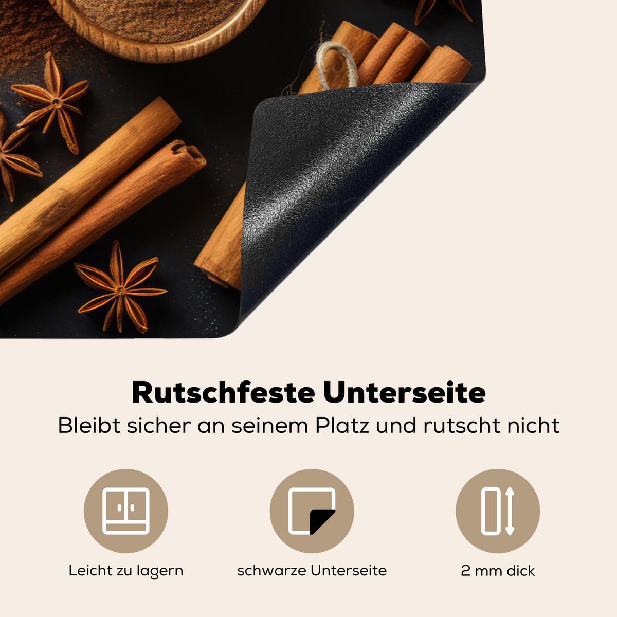 HERDABDECKPLATTE Zimt - Beton - Kaffee - Zimtstangen - Gewürze Ceranfeldabdeckung 76x51.5 cm - Mokka, Kunststoff (76/51.5/0.2cm) - MuchoWow