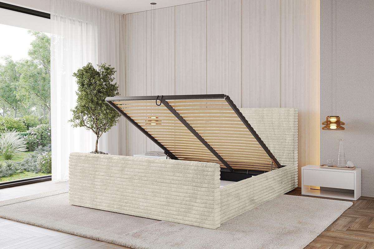 POLSTERBETT mit Bettkasten, Fußteil und Lattenrost, Boxbett ohne Matratze - ALOVA-Z 120x200 Beige - Beige, Holzwerkstoff/Textil (120/200cm) - ALTDECOR