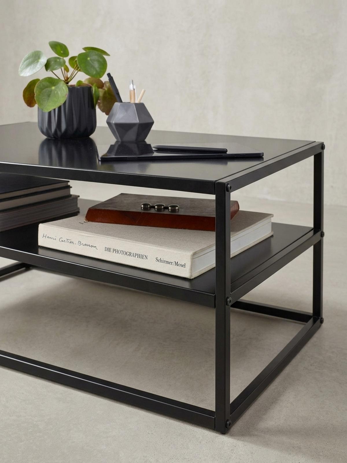COUCHTISCH Grau Metall, Industrial-Stil mit Stauraum, Robuste Verarbeitung, Maße: 100 x 60 x 45 cm - Schwarz, Metall (60/100/45cm) - KADIMA DESIGN