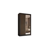 KLEIDERSCHRANK mit Spiegel-Schiebetüren und Aluminium-Leisten, LED-Beleuchtung -LAMELO- 120 cm Schwarz+Schwarz+Artisan - Schwarz/Eiche Artisan, Holzwerkstoff (120/216/61cm) - ALTDECOR