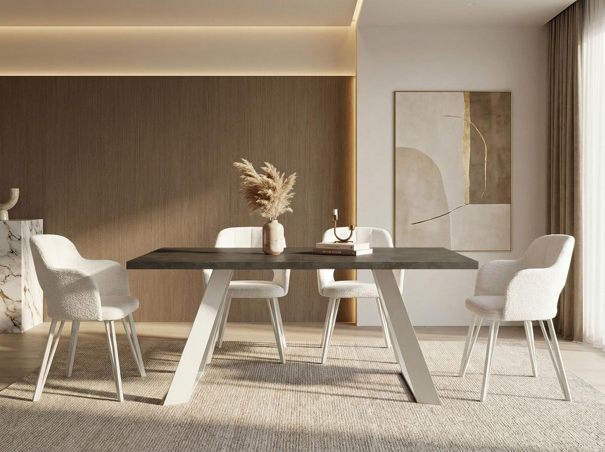 ESSTISCH Colter Weiß rechteckig ausziehbar, Dunkelgrauer Chicago Beton 140-240/80/76 cm - Dunkelgrau/Weiß, Holzwerkstoff/Metall (80/240/76cm) - WFL GROUP