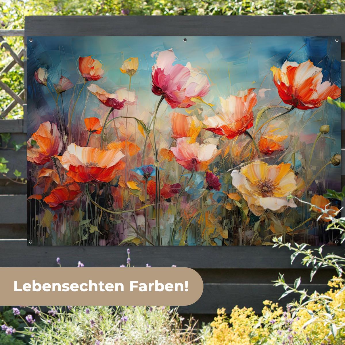 GARTENPOSTER Blumen - Aquarell - Kunst - Botanisch - Natur Poster für draußen 180x120 cm - Orange, Kunststoff (180/120/0.2cm) - OnlyWow