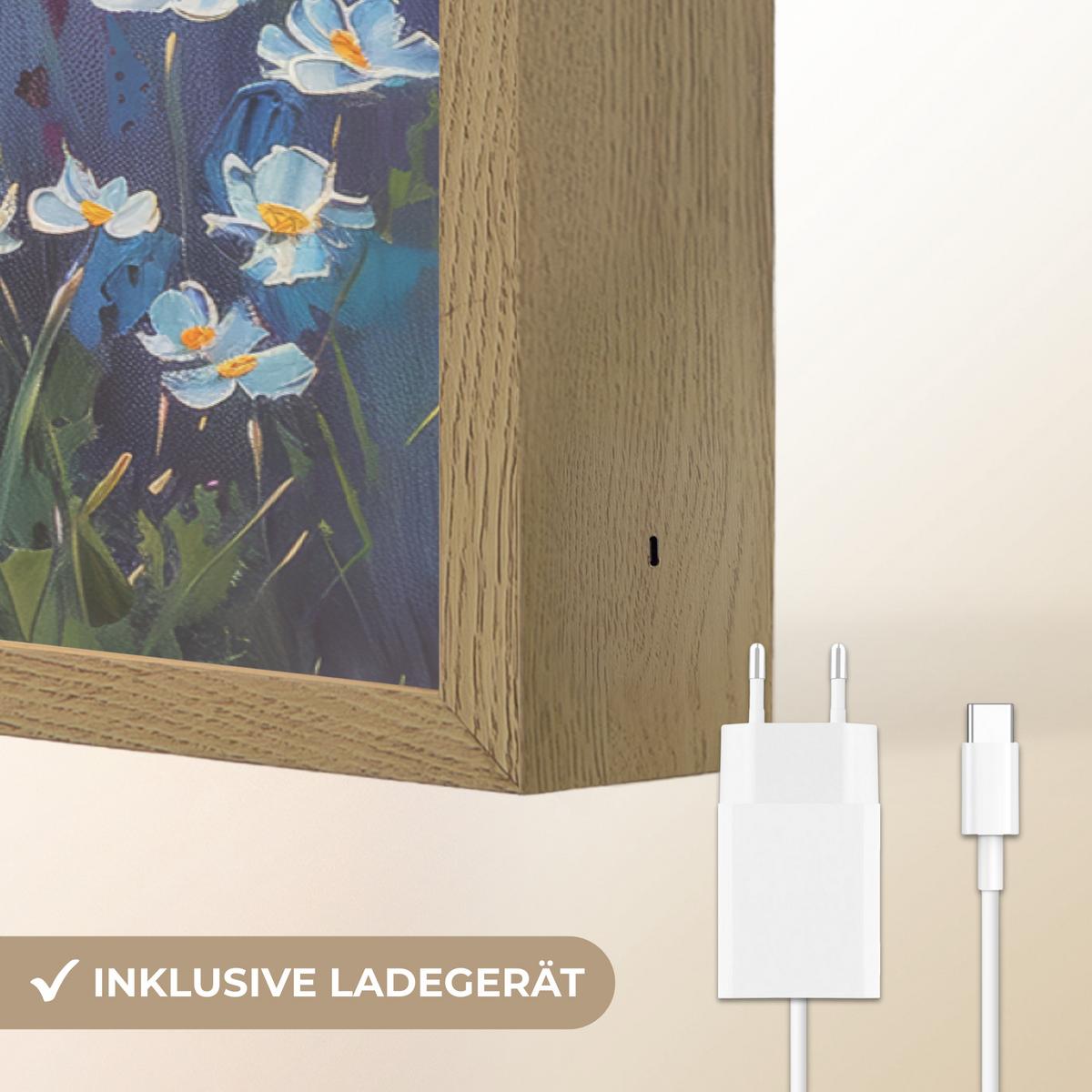 WANDLEUCHTE MIT AKKU Blumen - Natur - Aquarell - Kunst 100x70 cm - Multicolor, Holzwerkstoff (100/70/8cm) - OnlyWow