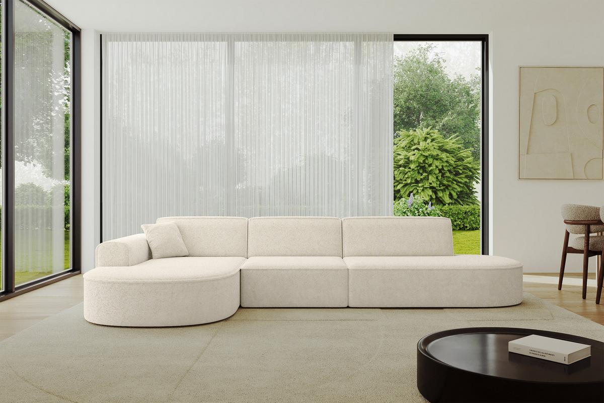 ECKSOFA Ottomane Links MARI-L2 - 328x171x79 cm Creme Tissu - Creme/Schwarz, Holzwerkstoff/Kunststoff (328/171cm) - ALTDECOR