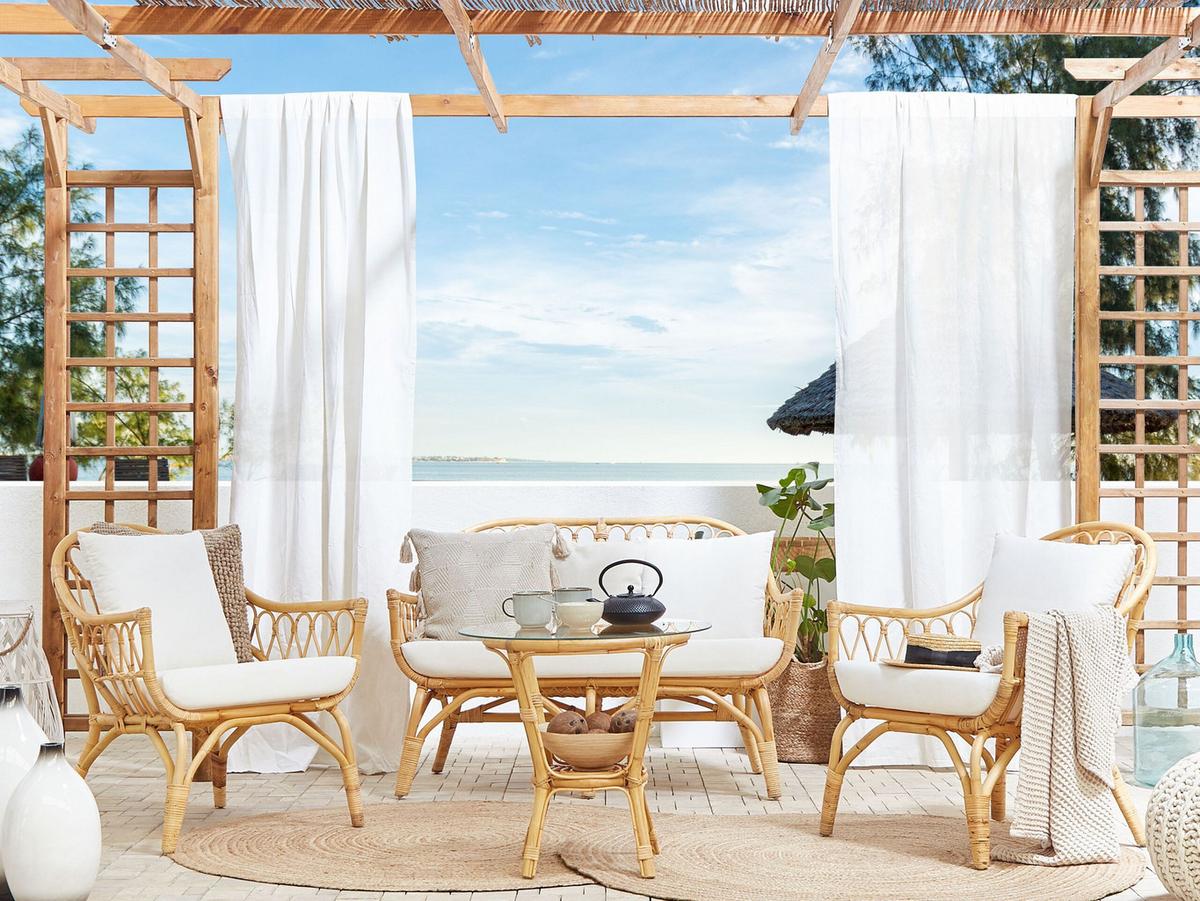 LOUNGE-SET 4-sitzer Rattan Beige Sibari - Beige, Naturmaterialien - Beliani