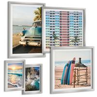 BILDER SET 5er Set - 50x50 cm & 20x30 cm & 40x60 cm Silberner Rahmen - Sonnenuntergang in Miami - Silberfarben, Kunststoff (40/60cm) - TULUP