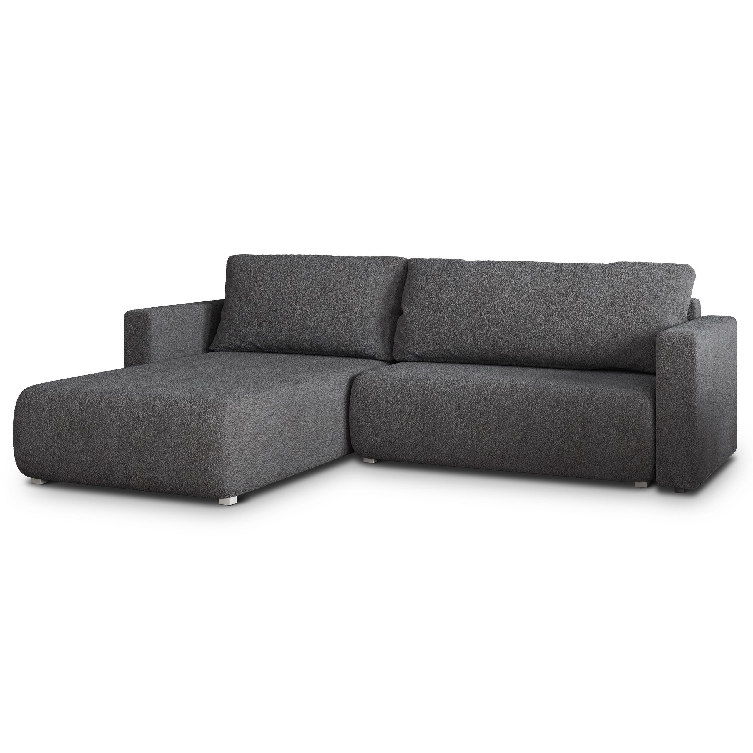 ECKSOFA TURIN N Grau Bucle-Stoff mit Schlaffunktion - Grau, Holz/Kunststoff (265/183cm) - MASSENO
