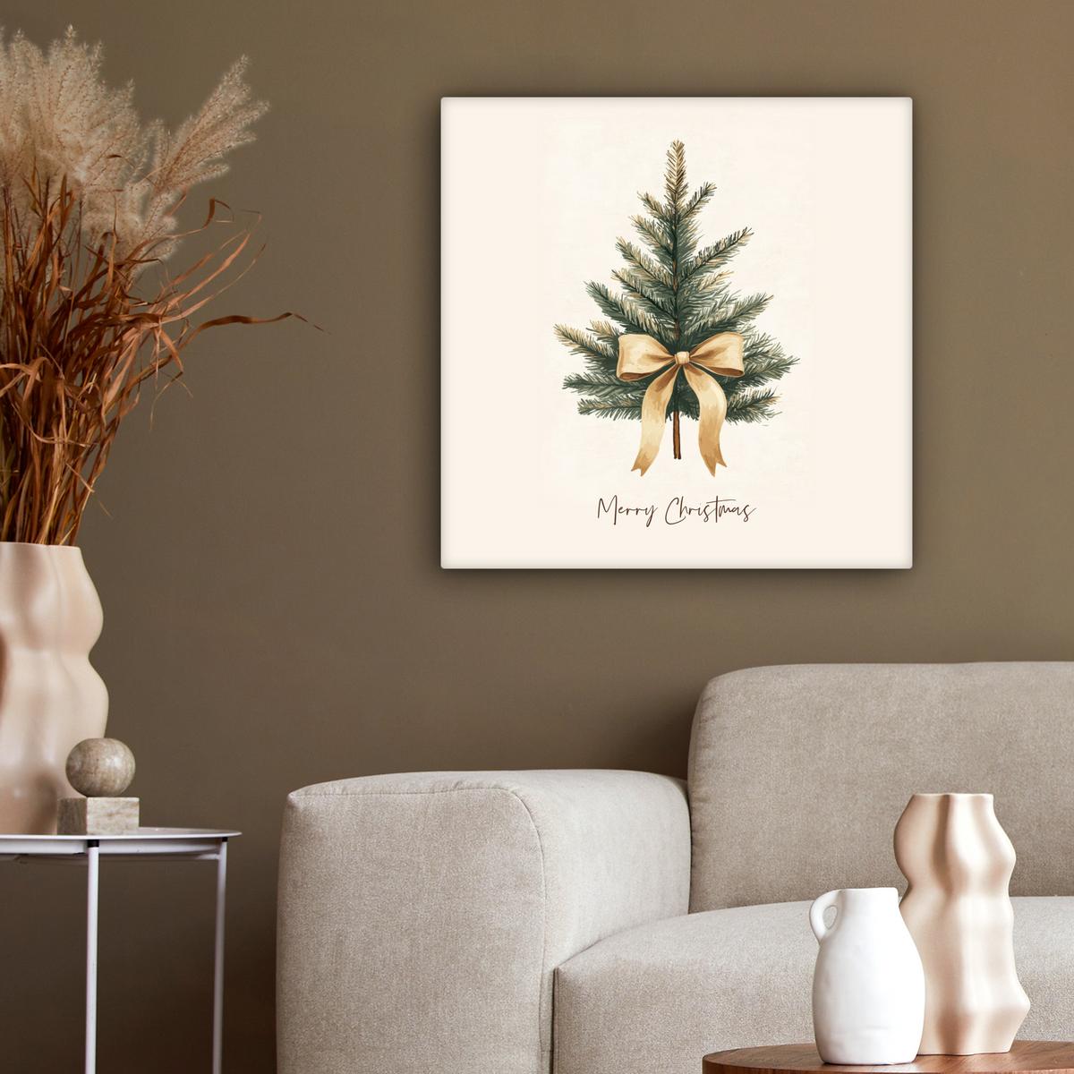 LEINWANDBILD Weihnachtsbaum - Weihnachten - Frohe Weihnachten - Beige Wandbild Wohnzimmer 50x50 cm - Sandfarben, Textil (50/50cm) - MuchoWow