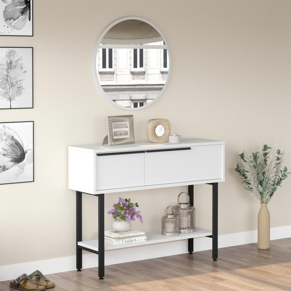 KONSOLENTISCH Vesanto - Schwarz/Weiß, Holzwerkstoff/Metall (100/29.5/76cm) - [en.casa]