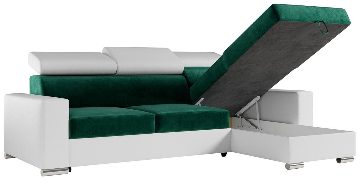 ECKSOFA FOX-L Dunkelgrün/Weiß - Dunkelgrün/Silberfarben, Kunststoff/Textil (242/168cm) - MKS