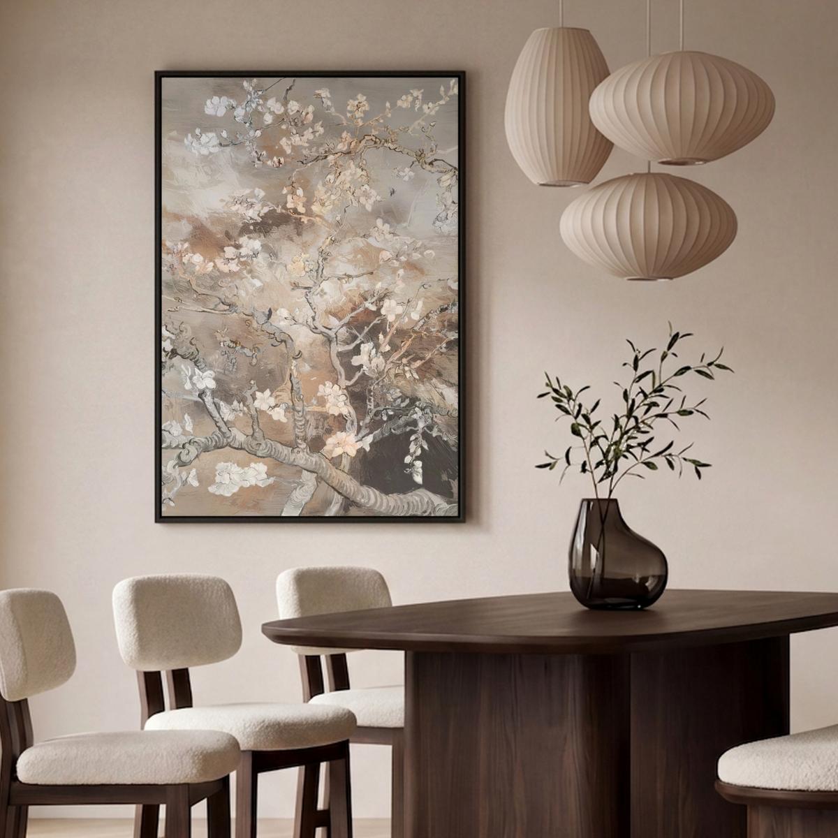 LEINWAND Bilder mit Rahmen - Mandelblüte - Kunst - Van Gogh - Beige - Abstrakt - 80x120 - Braun, Textil (80/120cm) - MuchoWow