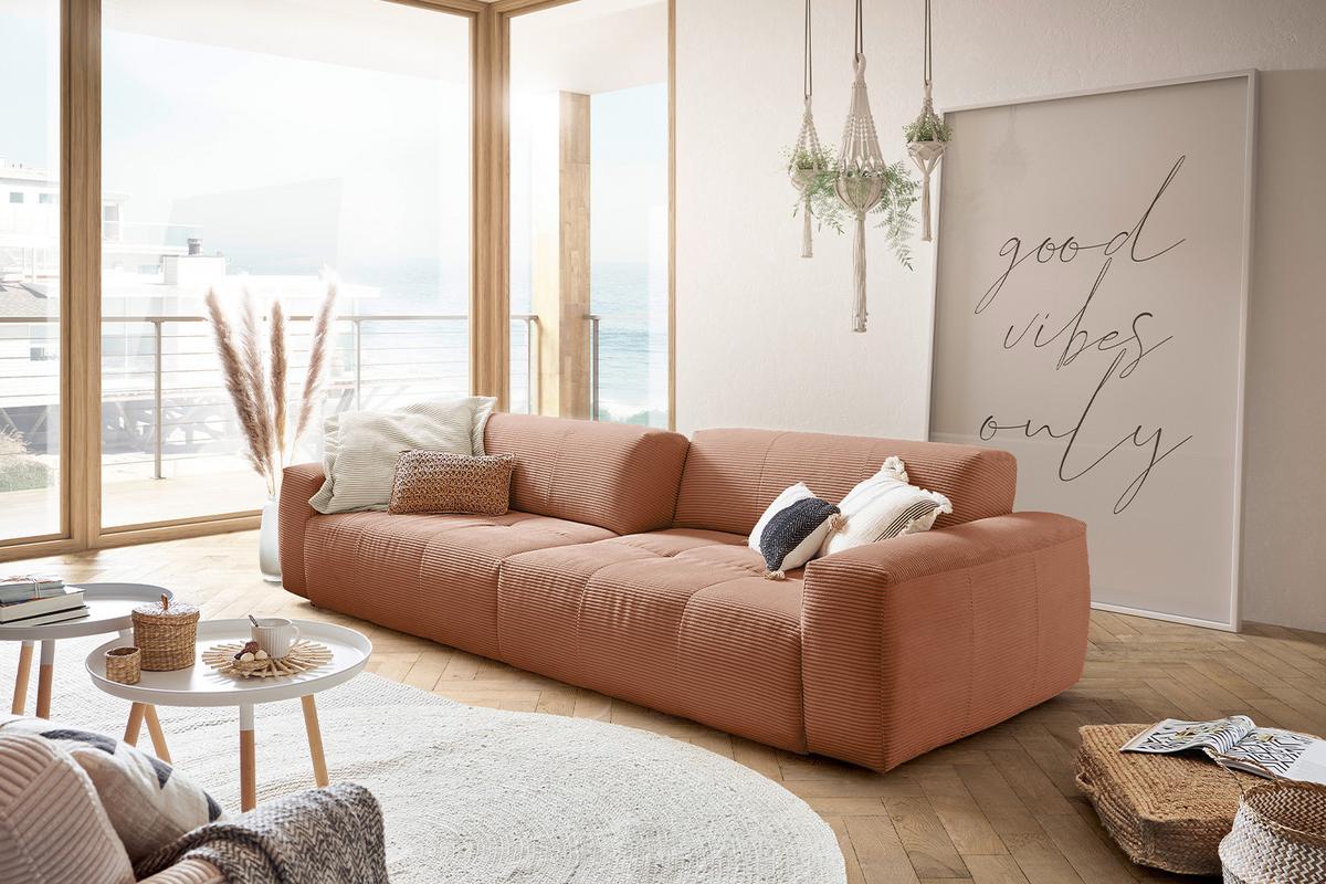 SOFA MIT SITZTIEFENVERSTELLUNG PALACE Rotbraun Cord Relaxfunktion - Rotbraun/Schwarz, Kunststoff/Textil (298/74/120cm) - KAWOLA