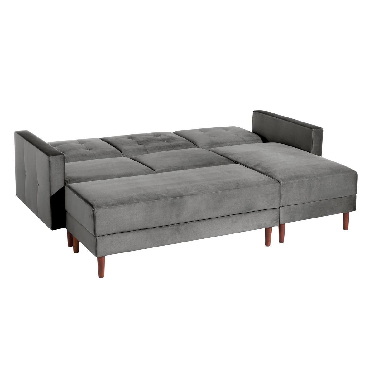 FUNKTIONSSOFA mit Hocker Katunia Samtvelours grau - Grau, Kunststoff (222/92/144cm) - 58aufmkessel