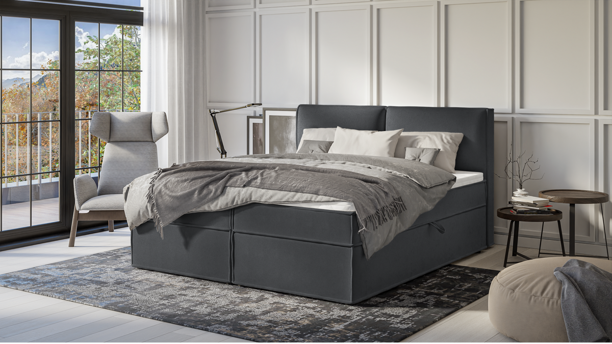 BOXBETT Eclipse 180/200 cm Graphit Luxusmicrofaser - Graphitfarben/Schwarz, Holz/Kunststoff (180/200cm) - S-Style Möbel